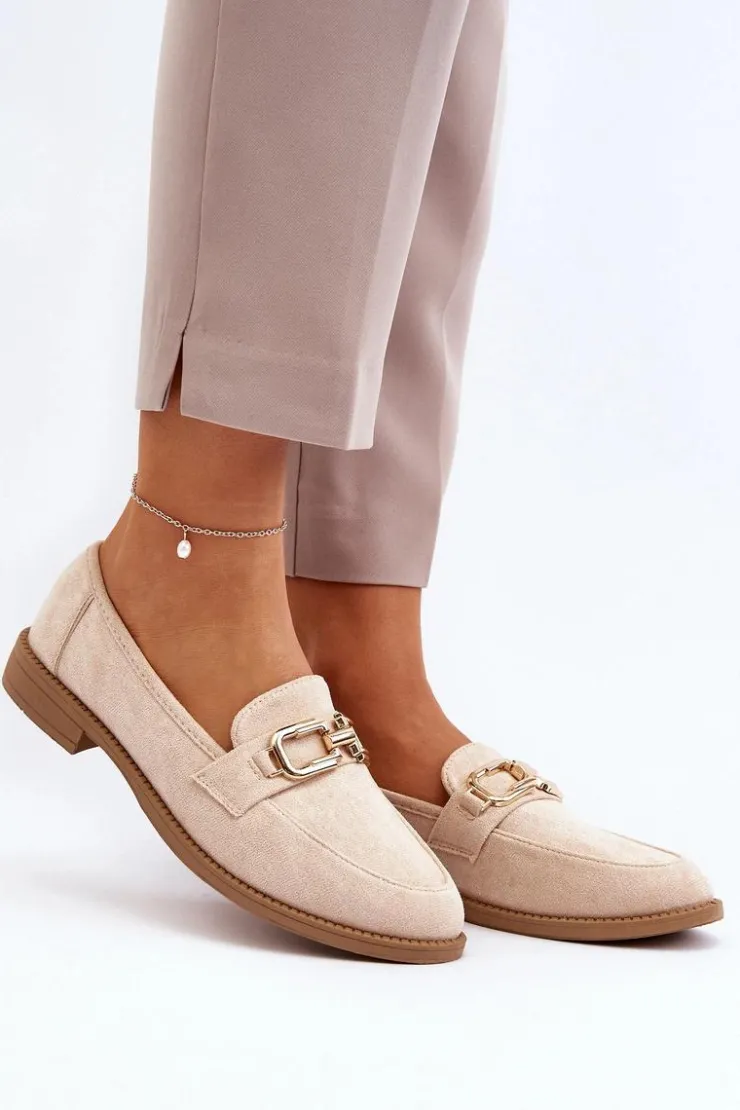 Boto Loafersy Damskie|Mokasyny Damskie Zamszowe*Zamszowe Mokasyny Damskie Na Płaskim Obcasie Beżowe Misal