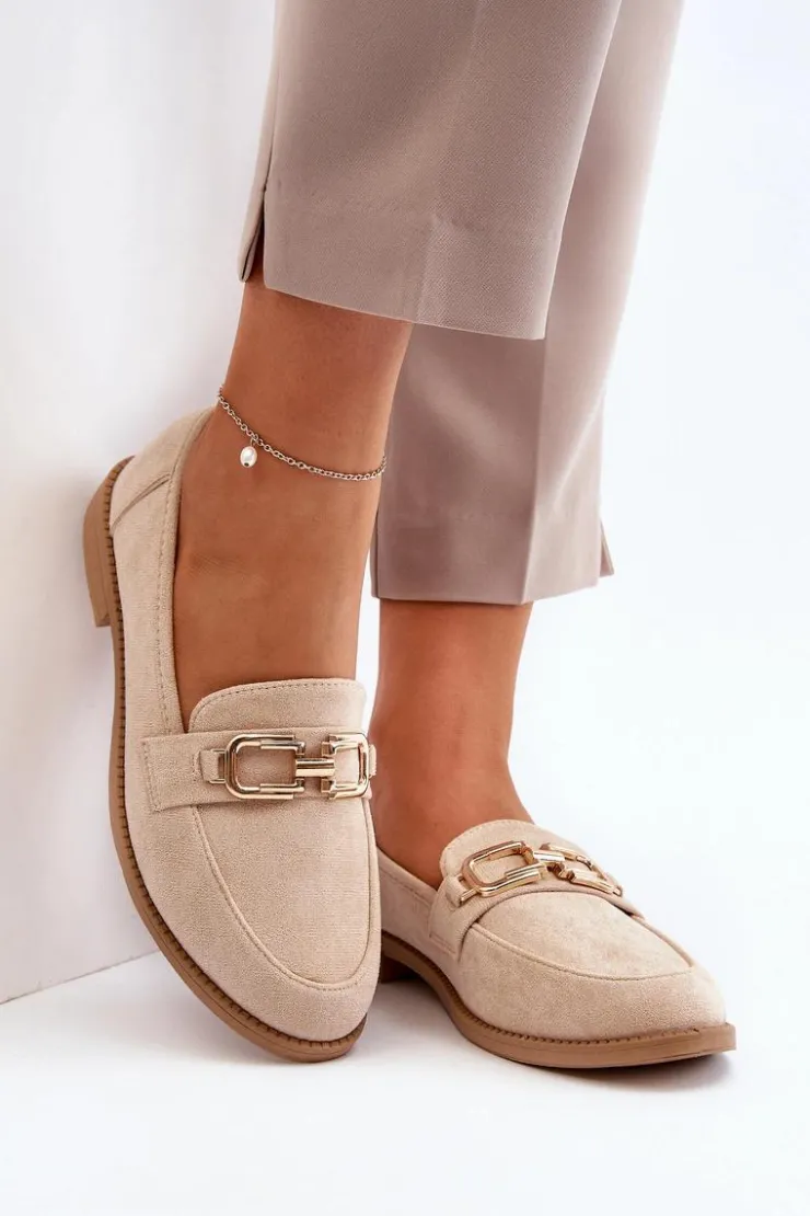 Boto Loafersy Damskie|Mokasyny Damskie Zamszowe*Zamszowe Mokasyny Damskie Na Płaskim Obcasie Beżowe Misal