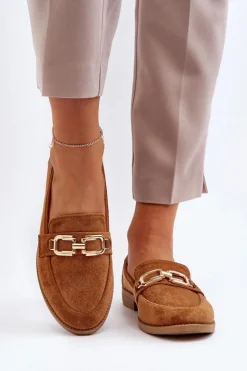 Damskie Boto Zamszowe Mokasyny Damskie Na Płaskim Obcasie Camel Misal