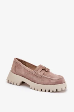 Buty damskie Vinceza Loafersy Damskie|Mokasyny Płaskie*Zamszowe Mokasyny Damskie Z Przypinką Miś Vinceza 79533 Beżowe Beżowy