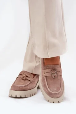 Buty damskie Vinceza Loafersy Damskie|Mokasyny Płaskie*Zamszowe Mokasyny Damskie Z Przypinką Miś Vinceza 79533 Beżowe Beżowy