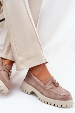 Buty damskie Vinceza Loafersy Damskie|Mokasyny Płaskie*Zamszowe Mokasyny Damskie Z Przypinką Miś Vinceza 79533 Beżowe Beżowy