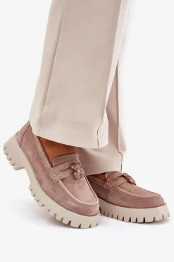 Buty damskie Vinceza Loafersy Damskie|Mokasyny Płaskie*Zamszowe Mokasyny Damskie Z Przypinką Miś Vinceza 79533 Beżowe Beżowy