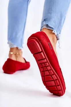 New Boto Zamszowe Mokasyny Damskie Czerwone Millare