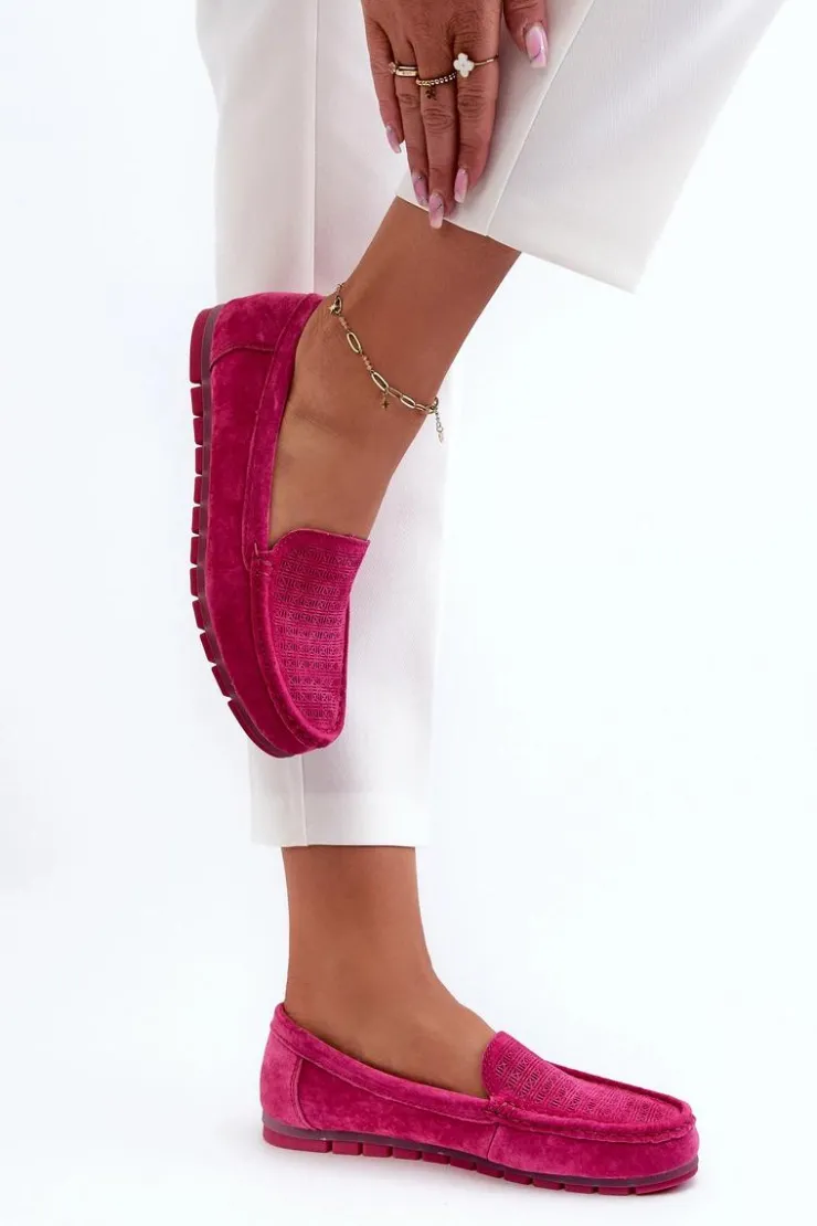 Damskie Damskie buty S.Barski Zamszowe Mokasyny Damskie Fuksja S.Barski LR755