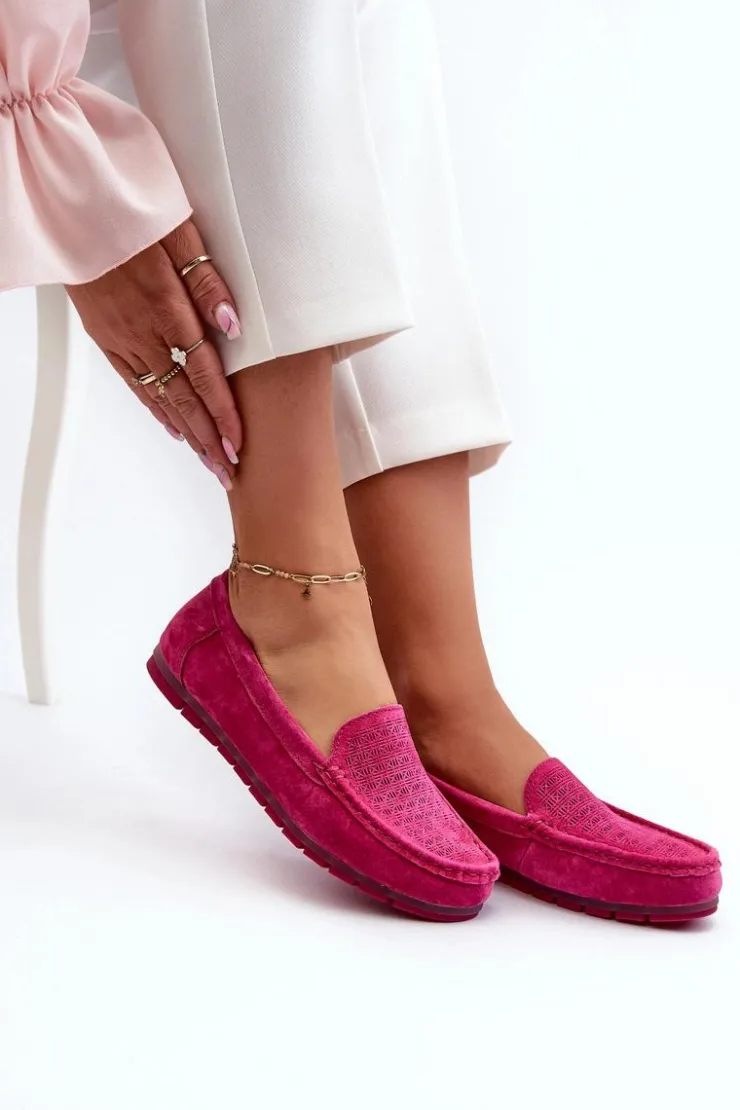 Damskie Damskie buty S.Barski Zamszowe Mokasyny Damskie Fuksja S.Barski LR755