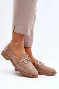 Boto Loafersy Damskie|Mokasyny Damskie Zamszowe*Zamszowe Mokasyny Damskie Na Płaskim Obcasie Ciemnobeżowe Misal