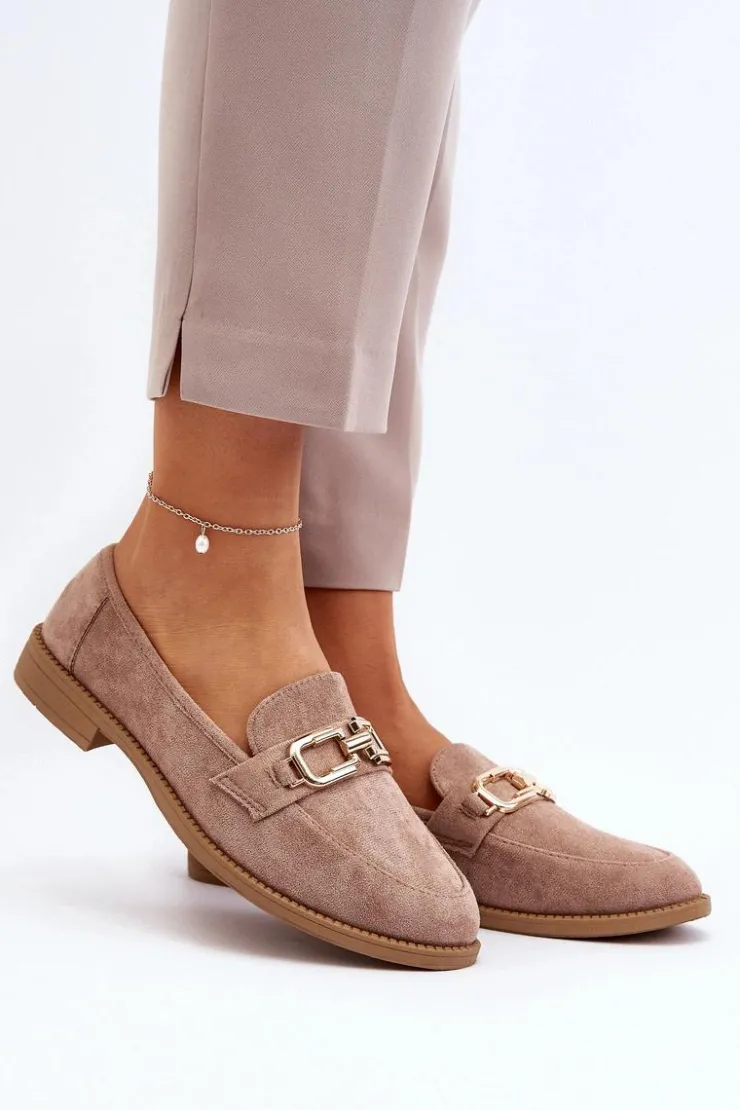 Boto Loafersy Damskie|Mokasyny Damskie Zamszowe*Zamszowe Mokasyny Damskie Na Płaskim Obcasie Ciemnobeżowe Misal