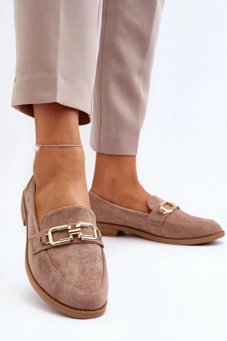 Boto Loafersy Damskie|Mokasyny Damskie Zamszowe*Zamszowe Mokasyny Damskie Na Płaskim Obcasie Ciemnobeżowe Misal