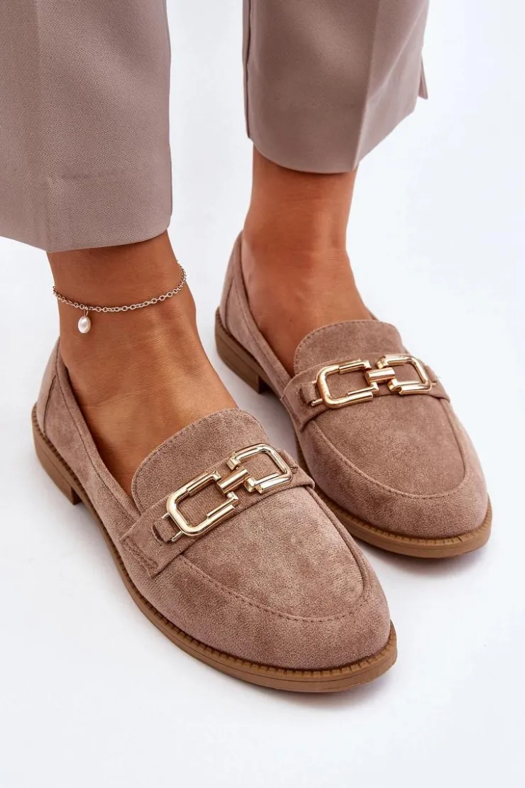 Boto Loafersy Damskie|Mokasyny Damskie Zamszowe*Zamszowe Mokasyny Damskie Na Płaskim Obcasie Ciemnobeżowe Misal