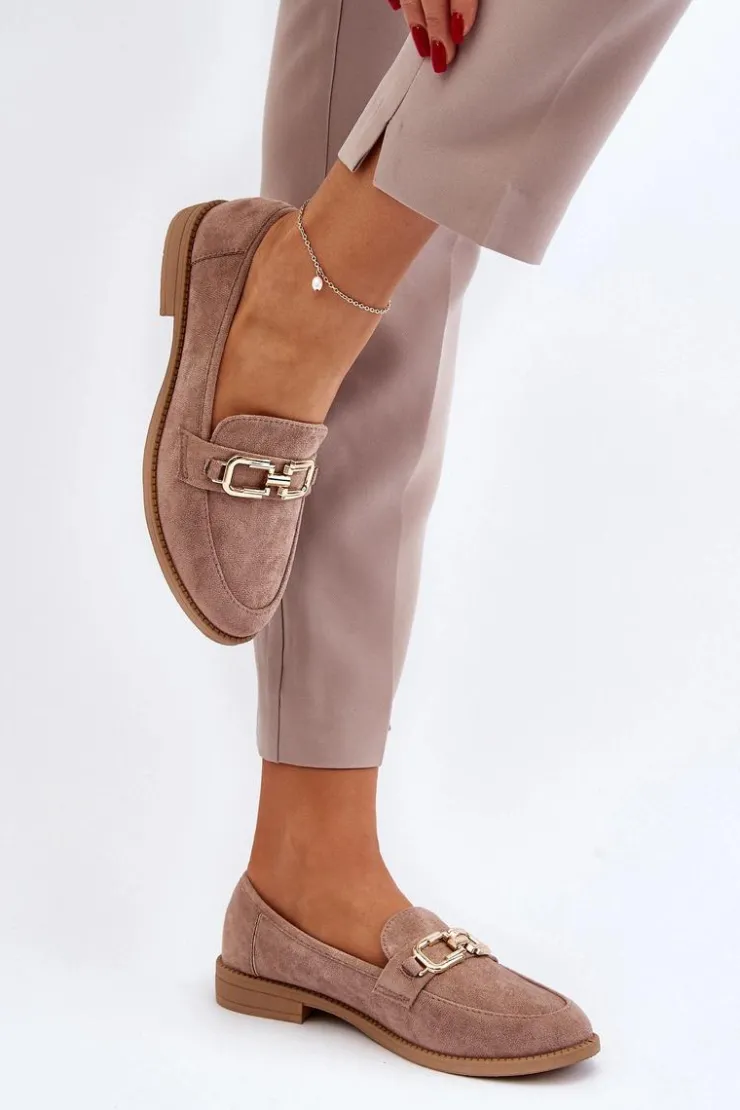 Boto Loafersy Damskie|Mokasyny Damskie Zamszowe*Zamszowe Mokasyny Damskie Na Płaskim Obcasie Ciemnobeżowe Misal