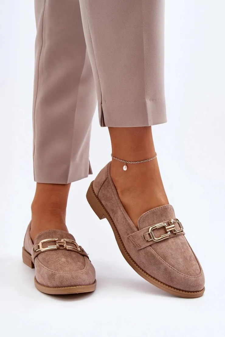 Boto Loafersy Damskie|Mokasyny Damskie Zamszowe*Zamszowe Mokasyny Damskie Na Płaskim Obcasie Ciemnobeżowe Misal