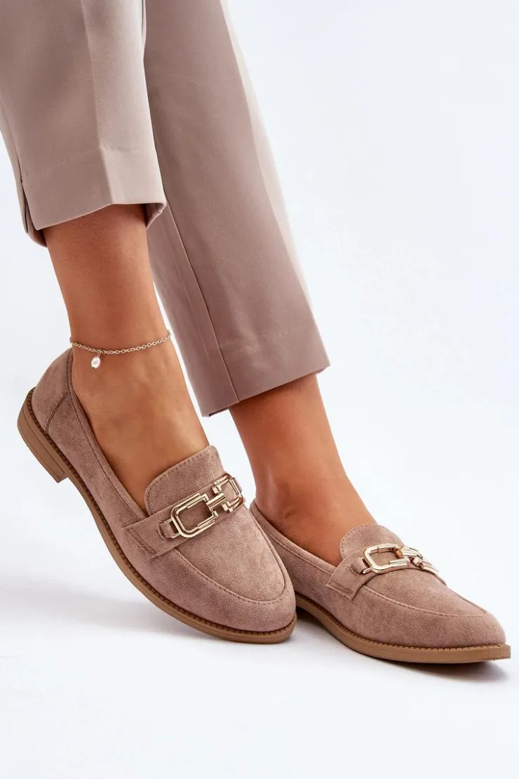 Boto Loafersy Damskie|Mokasyny Damskie Zamszowe*Zamszowe Mokasyny Damskie Na Płaskim Obcasie Ciemnobeżowe Misal