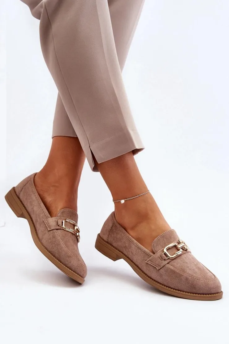 Boto Loafersy Damskie|Mokasyny Damskie Zamszowe*Zamszowe Mokasyny Damskie Na Płaskim Obcasie Ciemnobeżowe Misal