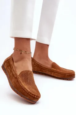 Clearance Damskie buty S.Barski Zamszowe Mokasyny Damskie Camel S.Barski LR755 Brązowy