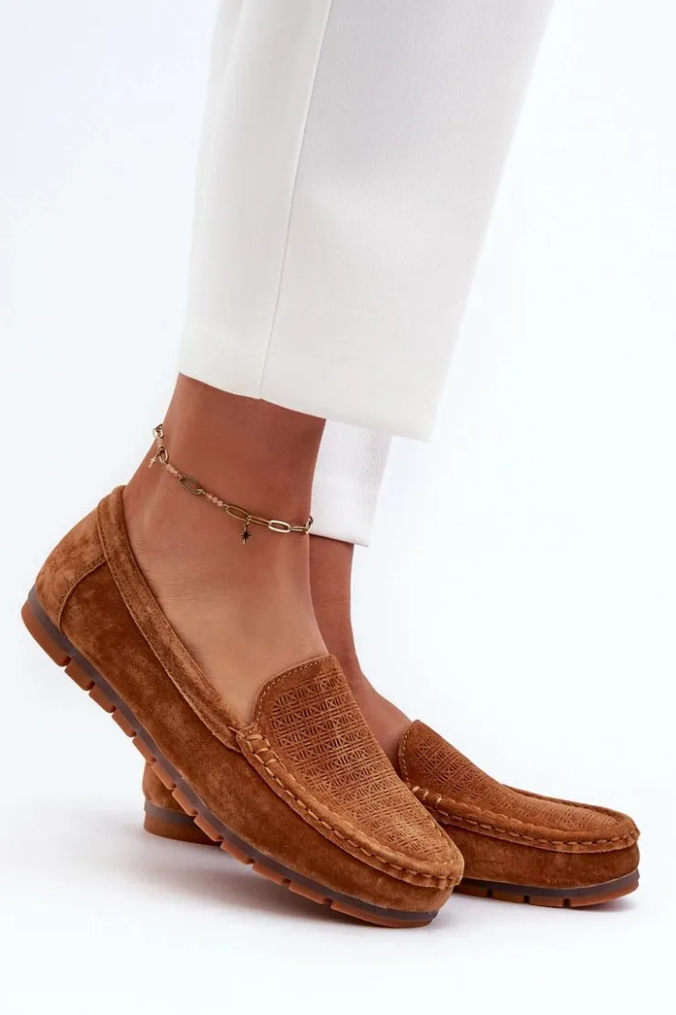 Clearance Damskie buty S.Barski Zamszowe Mokasyny Damskie Camel S.Barski LR755 Brązowy