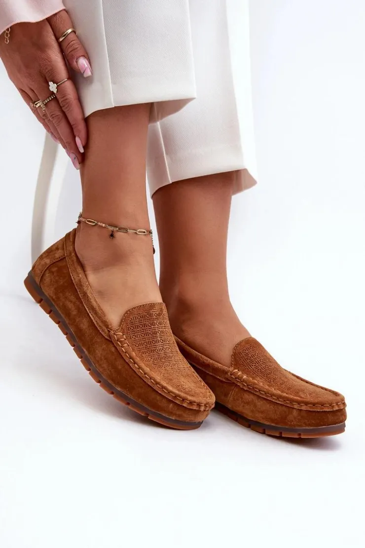 Clearance Damskie buty S.Barski Zamszowe Mokasyny Damskie Camel S.Barski LR755 Brązowy