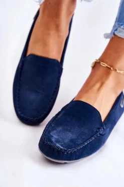 Online Boto Zamszowe Mokasyny Damskie Granatowe Millare