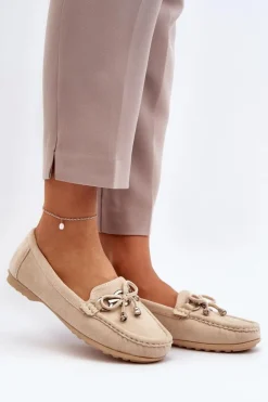 Clearance Boto Zamszowe Mokasyny Damskie Ozdobą Beżowe Daphikaia
