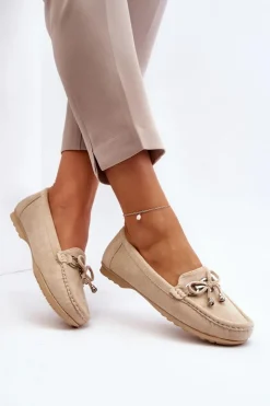 Clearance Boto Zamszowe Mokasyny Damskie Ozdobą Beżowe Daphikaia