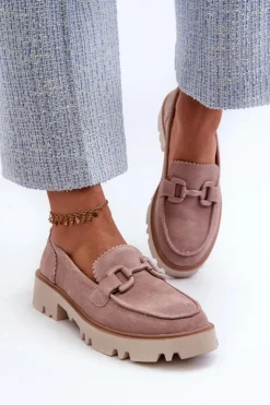 Damskie Damskie buty S.Barski Zamszowe Mokasyny Damskie Z Ozdobą D&A TW117 Różowe