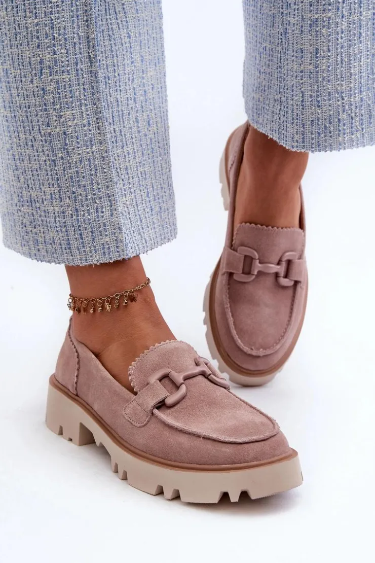 Damskie Damskie buty S.Barski Zamszowe Mokasyny Damskie Z Ozdobą D&A TW117 Różowe