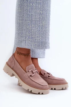 Damskie Damskie buty S.Barski Zamszowe Mokasyny Damskie Z Ozdobą D&A TW117 Różowe