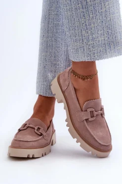 Damskie Damskie buty S.Barski Zamszowe Mokasyny Damskie Z Ozdobą D&A TW117 Różowe