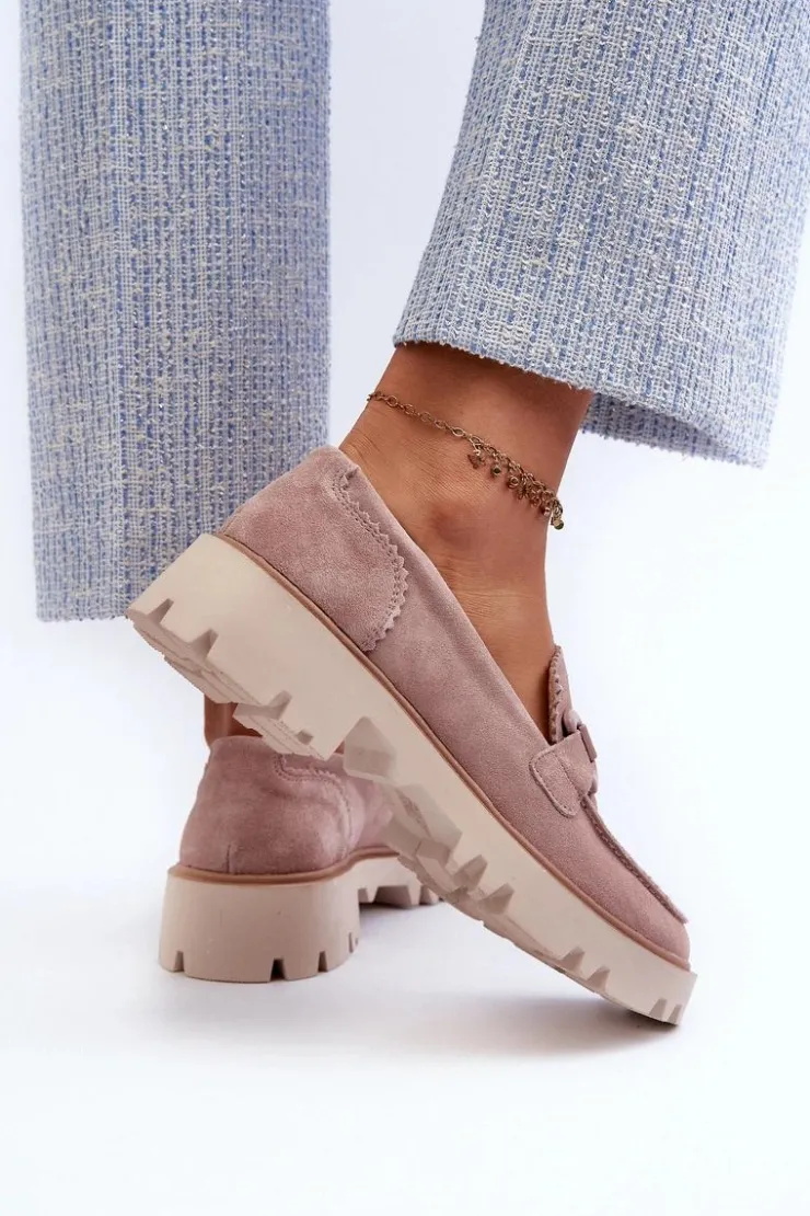 Damskie Damskie buty S.Barski Zamszowe Mokasyny Damskie Z Ozdobą D&A TW117 Różowe