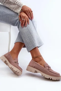 Damskie Damskie buty S.Barski Zamszowe Mokasyny Damskie Z Ozdobą D&A TW117 Różowe