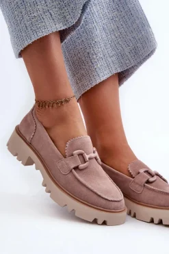 Damskie Damskie buty S.Barski Zamszowe Mokasyny Damskie Z Ozdobą D&A TW117 Różowe