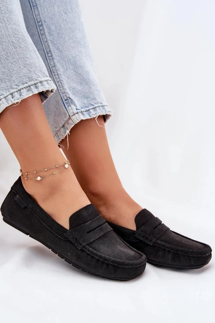 Outlet Big Star Shoes Zamszowe Mokasyny Damskie Big Star RR274948 Czarne Czarny