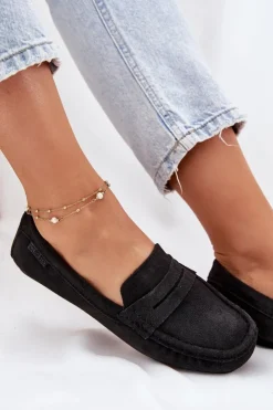 Outlet Big Star Shoes Zamszowe Mokasyny Damskie Big Star RR274948 Czarne Czarny