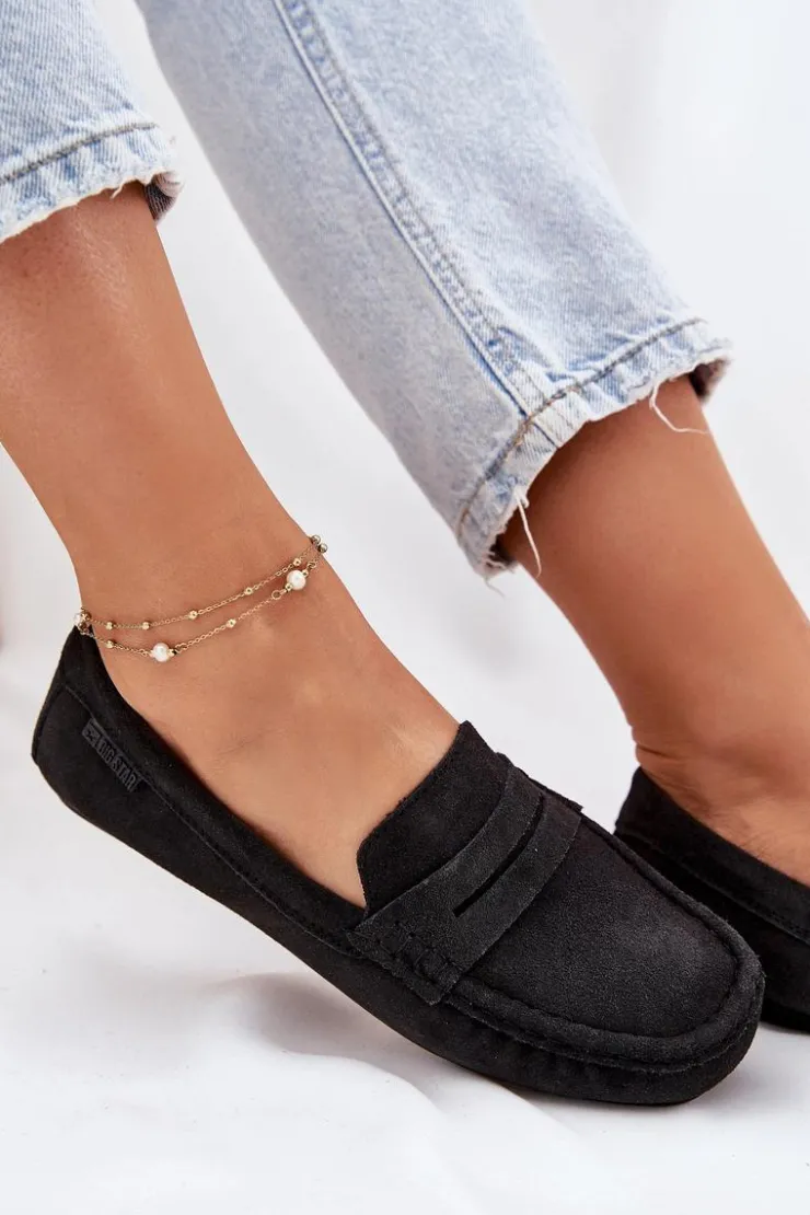 Outlet Big Star Shoes Zamszowe Mokasyny Damskie Big Star RR274948 Czarne Czarny