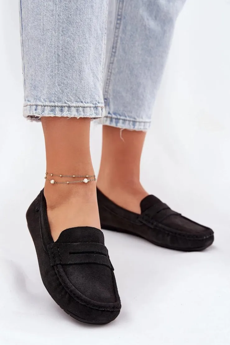 Outlet Big Star Shoes Zamszowe Mokasyny Damskie Big Star RR274948 Czarne Czarny