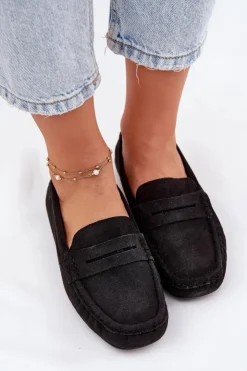 Outlet Big Star Shoes Zamszowe Mokasyny Damskie Big Star RR274948 Czarne Czarny