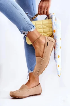 Best Boto Zamszowe Mokasyny Damskie Beżowe Millare