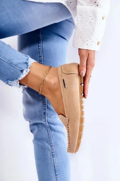 Best Boto Zamszowe Mokasyny Damskie Beżowe Millare