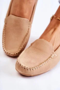 Best Boto Zamszowe Mokasyny Damskie Beżowe Millare