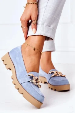 Boto Zamszowe Mokasyny Lewski Shoes 3040 Błękitne