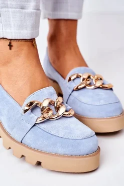 Boto Zamszowe Mokasyny Lewski Shoes 3040 Błękitne