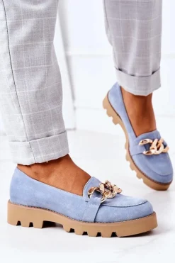 Boto Zamszowe Mokasyny Lewski Shoes 3040 Błękitne