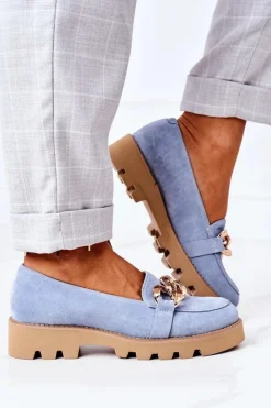 Boto Zamszowe Mokasyny Lewski Shoes 3040 Błękitne