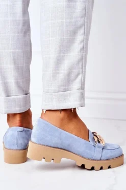 Boto Zamszowe Mokasyny Lewski Shoes 3040 Błękitne