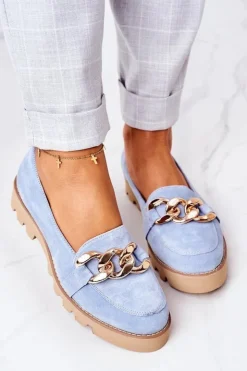 Boto Zamszowe Mokasyny Lewski Shoes 3040 Błękitne