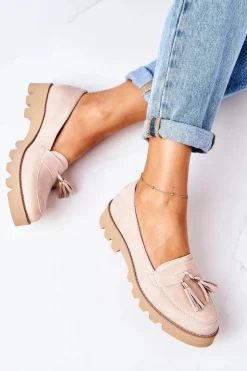 Damskie Boto Zamszowe Mokasyny Lewski Shoes 3053 Cappuccino
