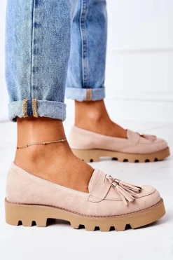 Damskie Boto Zamszowe Mokasyny Lewski Shoes 3053 Cappuccino