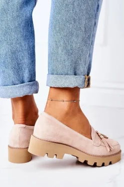 Damskie Boto Zamszowe Mokasyny Lewski Shoes 3053 Cappuccino