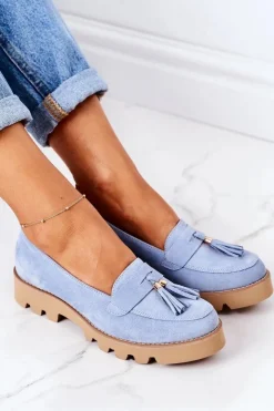 Boto Mokasyny Damskie Zamszowe*Zamszowe Mokasyny Lewski Shoes 3053 Błękitne