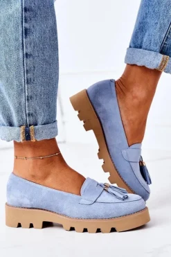 Boto Mokasyny Damskie Zamszowe*Zamszowe Mokasyny Lewski Shoes 3053 Błękitne